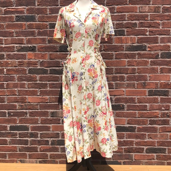 Jennifer James Vintage Midi / Maxi Cottagecore Boho Feminine Floral Dress - Picture 3 of 8